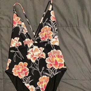 One piece black floral swimsuit